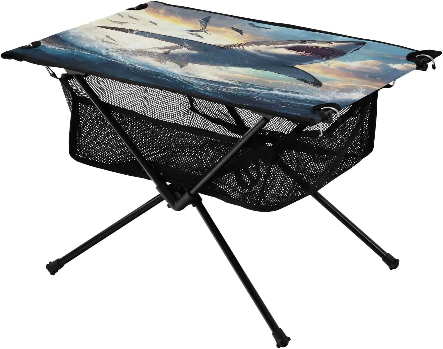 Camping Table Lightweight Portable Folding Table with Mesh Storage Net Seabird Shark Ideal for Camping Hiking Beach Picnic Travel Backyard