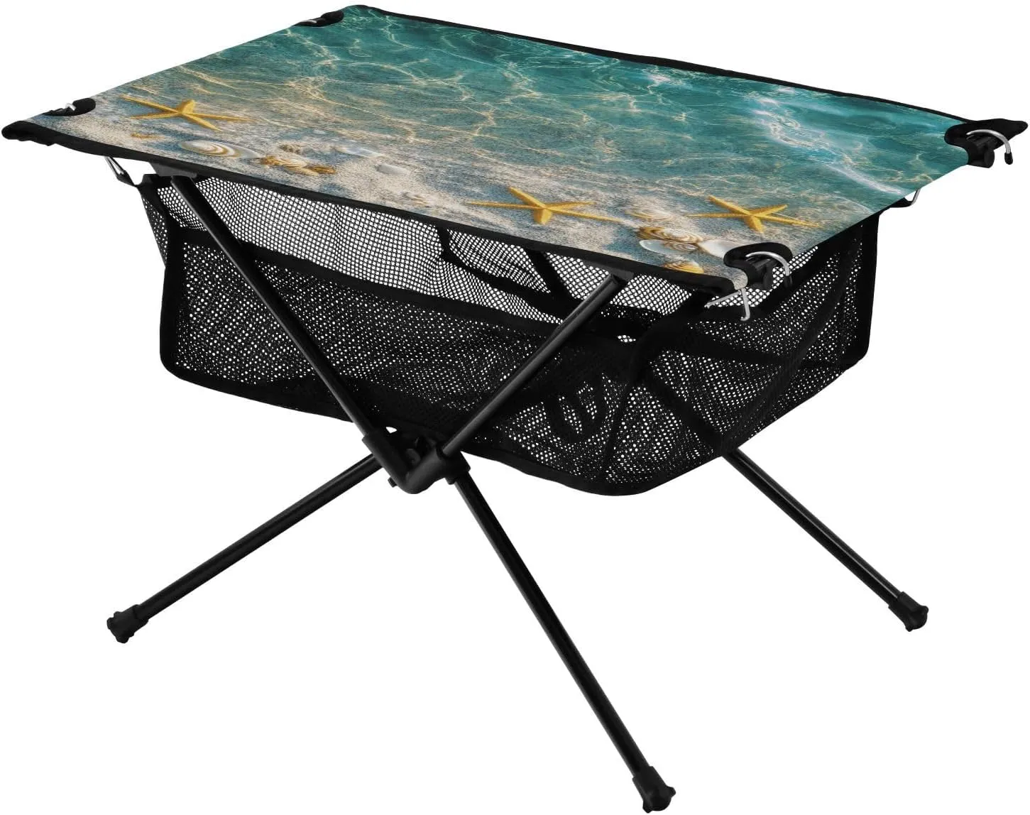 Camping Table Lightweight Portable Folding Table with Mesh Storage Net Shell Starfish Sea Ideal for Camping Hiking Beach Picnic Travel Backyard