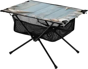 Camping Table Lightweight Portable Folding Table with Mesh Storage Net Shell Starfish Wood Grain Fishing Net Ideal for Camping Hiking Beach Picnic Travel Backyard