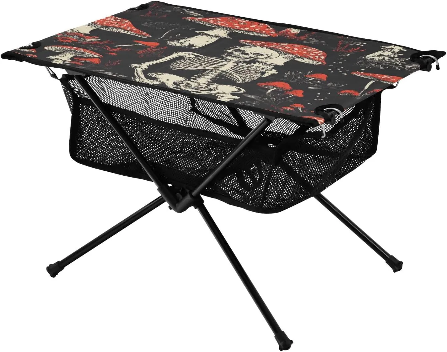 Camping Table Lightweight Portable Folding Table with Mesh Storage Net Skull Mushroom Ideal for Camping Hiking Beach Picnic Travel Backyard