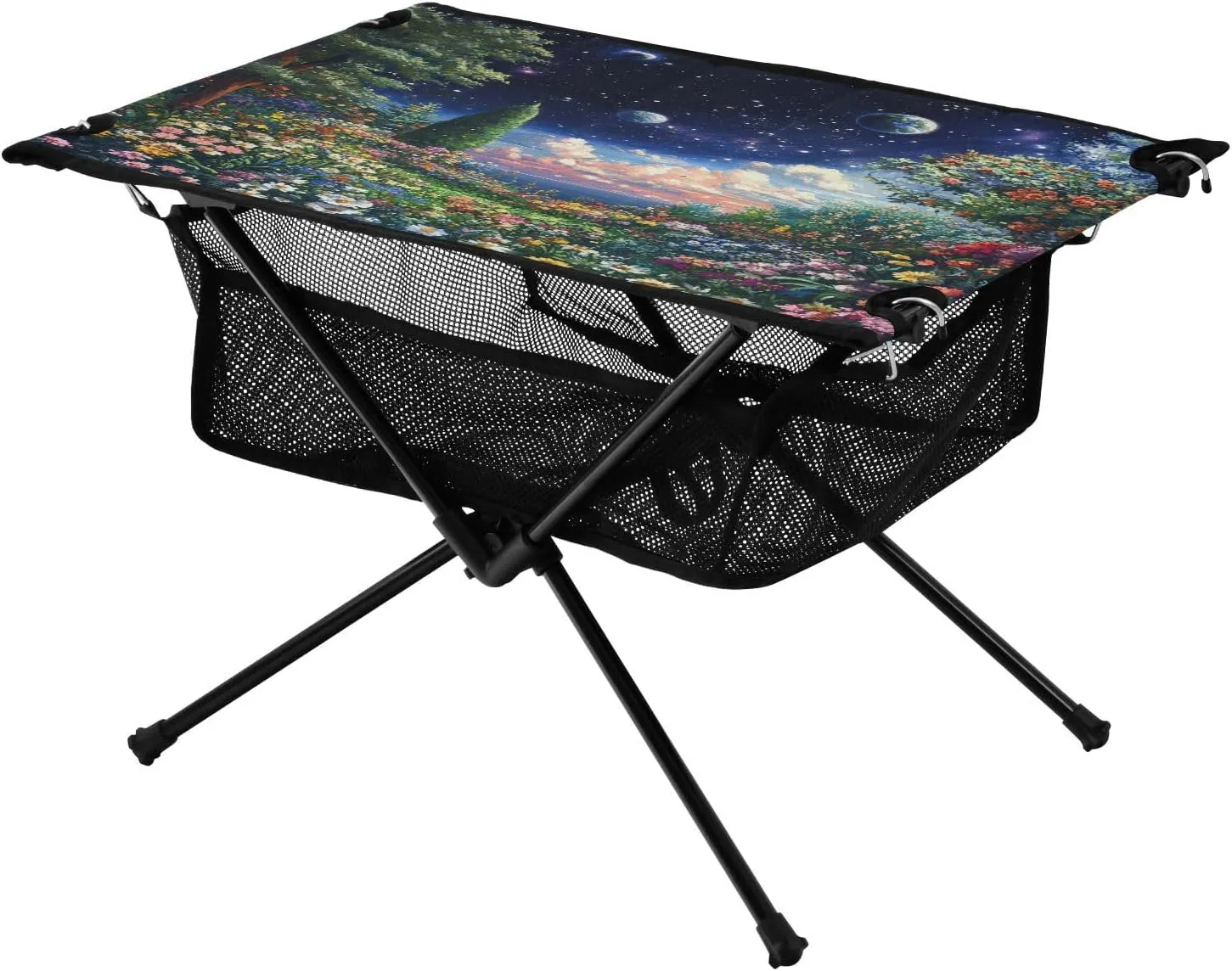 Camping Table Lightweight Portable Folding Table with Mesh Storage Net Starry Sky Galaxy Earth Ideal for Camping Hiking Beach Picnic Travel Backyard