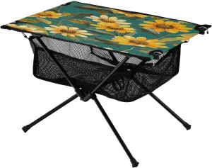 Camping Table Lightweight Portable Folding Table with Mesh Storage Net Sunflowers Ideal for Camping Hiking Beach Picnic Travel Backyard