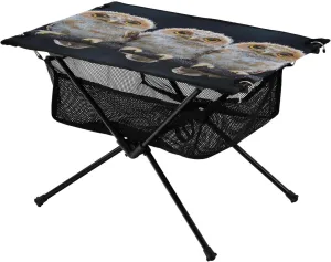 Camping Table Lightweight Portable Folding Table with Mesh Storage Net Three Baby Owls Ideal for Camping Hiking Beach Picnic Travel Backyard