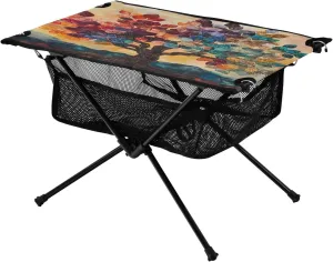 Camping Table Lightweight Portable Folding Table with Mesh Storage Net Tree Colorful Leaves Ideal for Camping Hiking Beach Picnic Travel Backyard