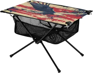 Camping Table Lightweight Portable Folding Table with Mesh Storage Net USA Eagle Vulture Retro Ideal for Camping Hiking Beach Picnic Travel Backyard
