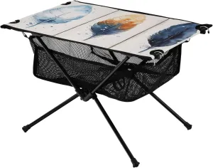 Camping Table Lightweight Portable Folding Table with Mesh Storage Net Wood Grain Feather Ideal for Camping Hiking Beach Picnic Travel Backyard