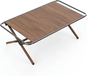 Camping Table, Portable Folding Aluminum Camping Table Compact Camp Table for Outdoor, Picnic, Beach, Cooking, Home Use(Wood Grain Color)