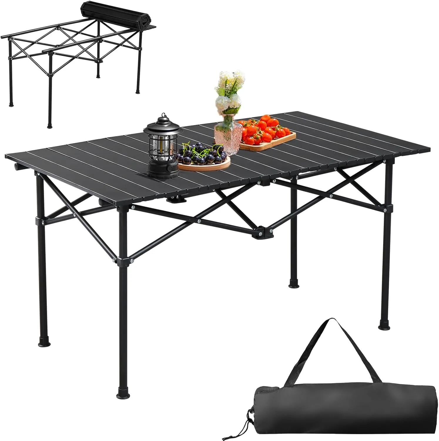 Camping Table Portable Folding Table Carbon Steel Ultralight Outdoor Camp Side Table for Beach Outdoor Hiking Picnics BBQ Cooking Dining Kitchen 37x20 in Black