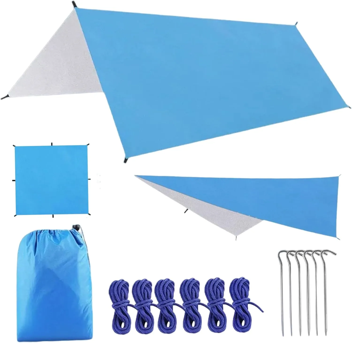 Camping Tarp, 10x10ft Waterproof Lightweight Hammock Rain Fly Sunshade, Multipurpose Silver Coated Survival Tarp for Camping, Hiking and Outdoor Activities