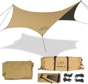 Camping Tarp, 19.7 x 18.4 ft Waterproof 210D Oxford Cloth Camping Canopy with Poles, Anti-UV UPF50  Lightweight Tent Tarps Shelter Car Awning for Outdoor, Picnic, Hammock, Backpacking