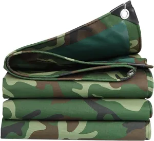 Camping Tarp, 450g/m² Rainproof Canopy Tent Cover 0.45mm Thick Canvas Tarp Sheet for Camping, Garden, Gazebo, Trailer - Camouflage s with Reinforcement Edge(1x2m)