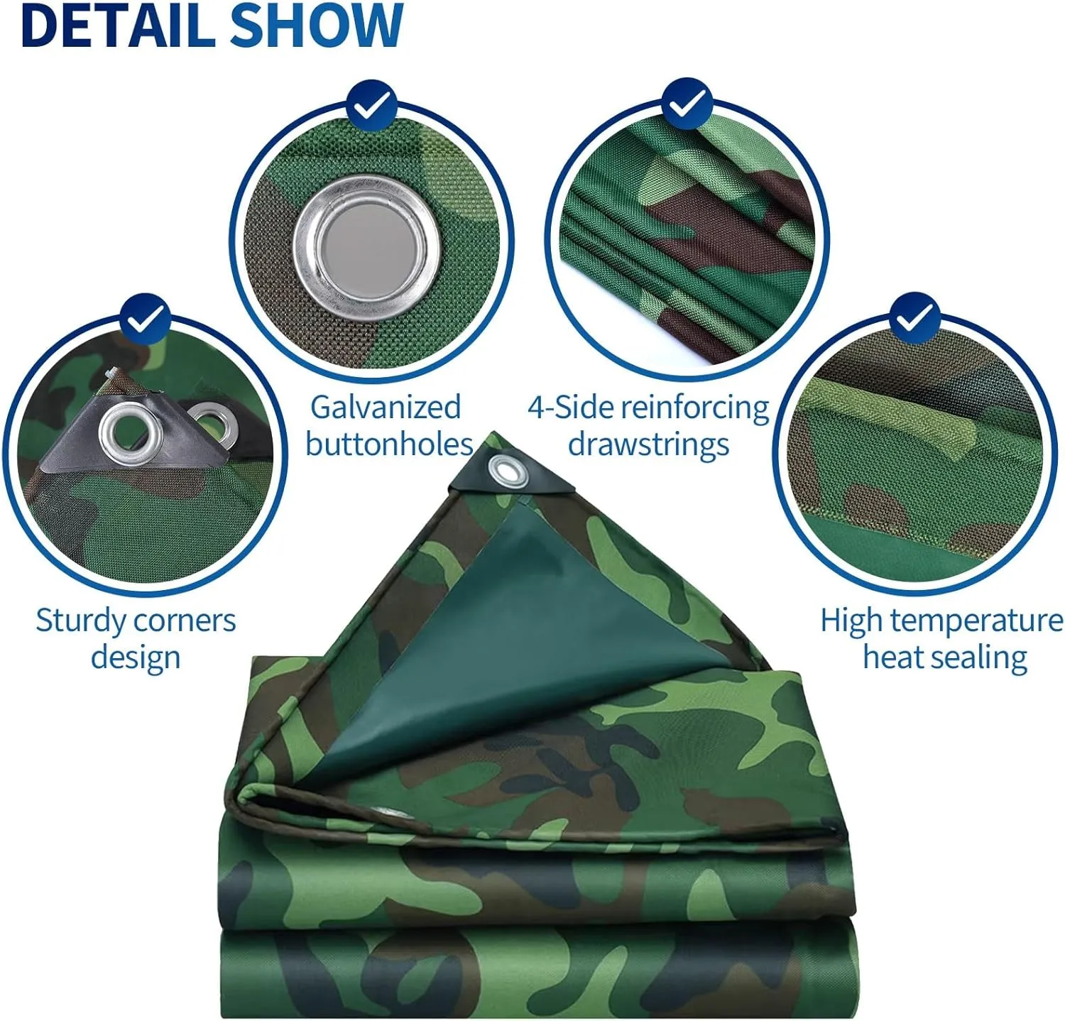 Camping Tarp, 450g/m² Rainproof Canopy Tent Cover 0.45mm Thick Canvas Tarp Sheet for Camping, Garden, Gazebo, Trailer - Camouflage s with Reinforcement Edge(1x2m)