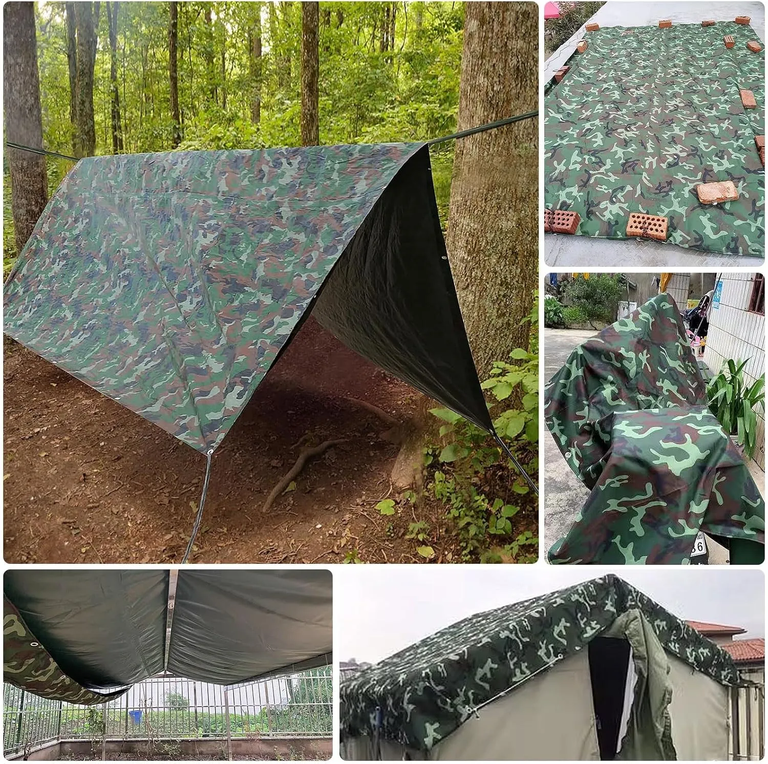 Camping Tarp, 450g/m² Rainproof Canopy Tent Cover 0.45mm Thick Canvas Tarp Sheet for Camping, Garden, Gazebo, Trailer - Camouflage s with Reinforcement Edge(1x2m)