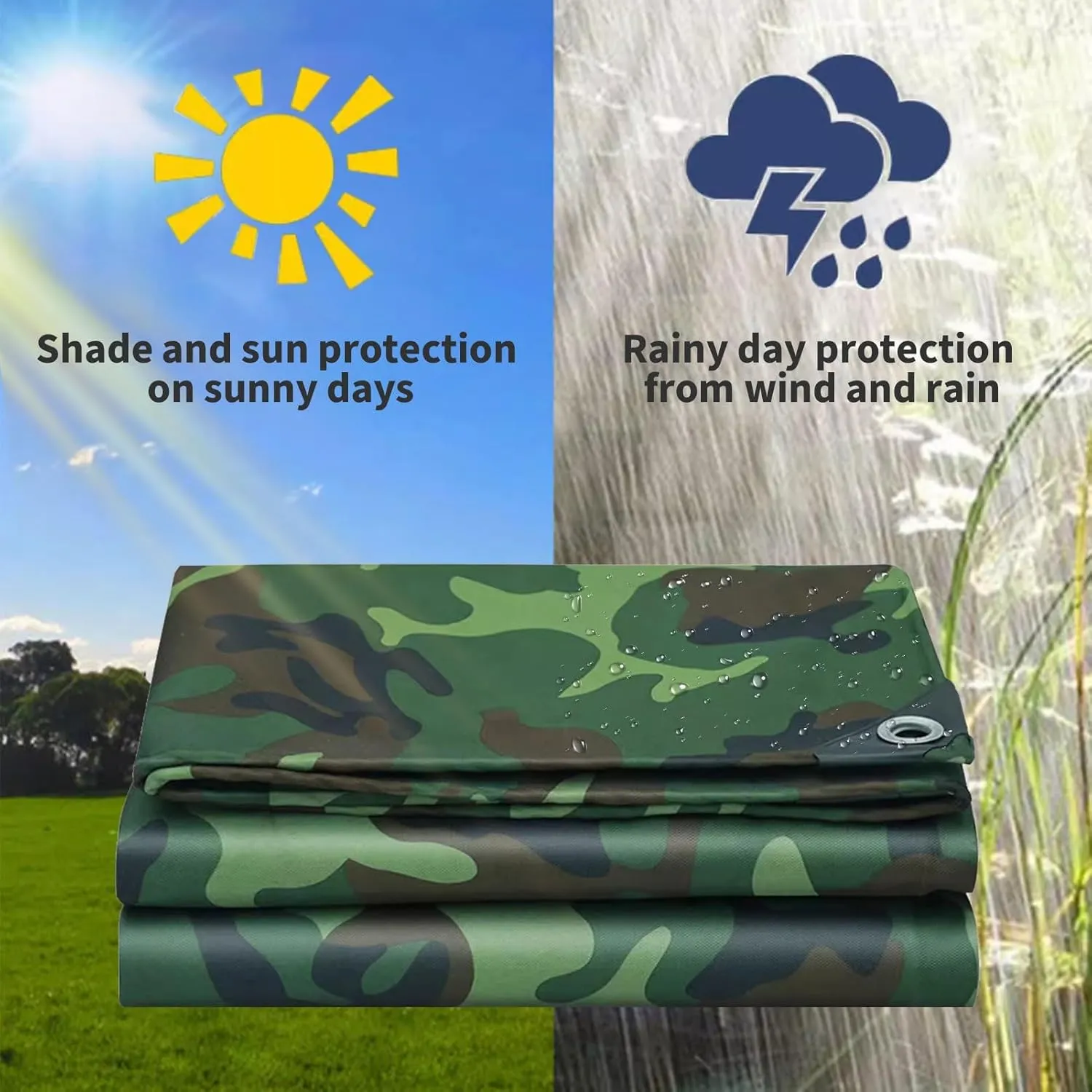 Camping Tarp, 450g/m² Rainproof Canopy Tent Cover 0.45mm Thick Canvas Tarp Sheet for Camping, Garden, Gazebo, Trailer - Camouflage s with Reinforcement Edge(1x2m)