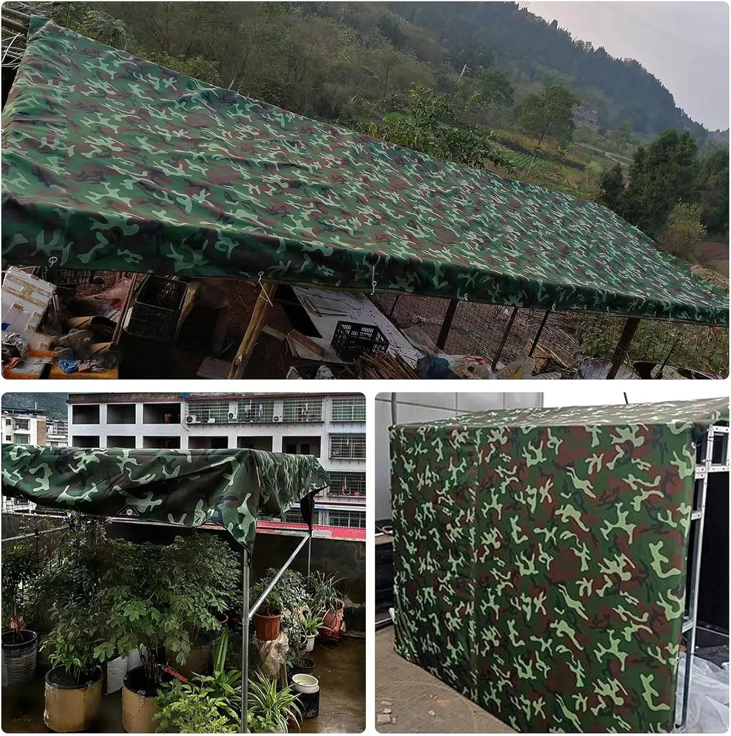 Camping Tarp, 450g/m² Rainproof Canopy Tent Cover 0.45mm Thick Canvas Tarp Sheet for Camping, Garden, Gazebo, Trailer - Camouflage s with Reinforcement Edge(1x2m)