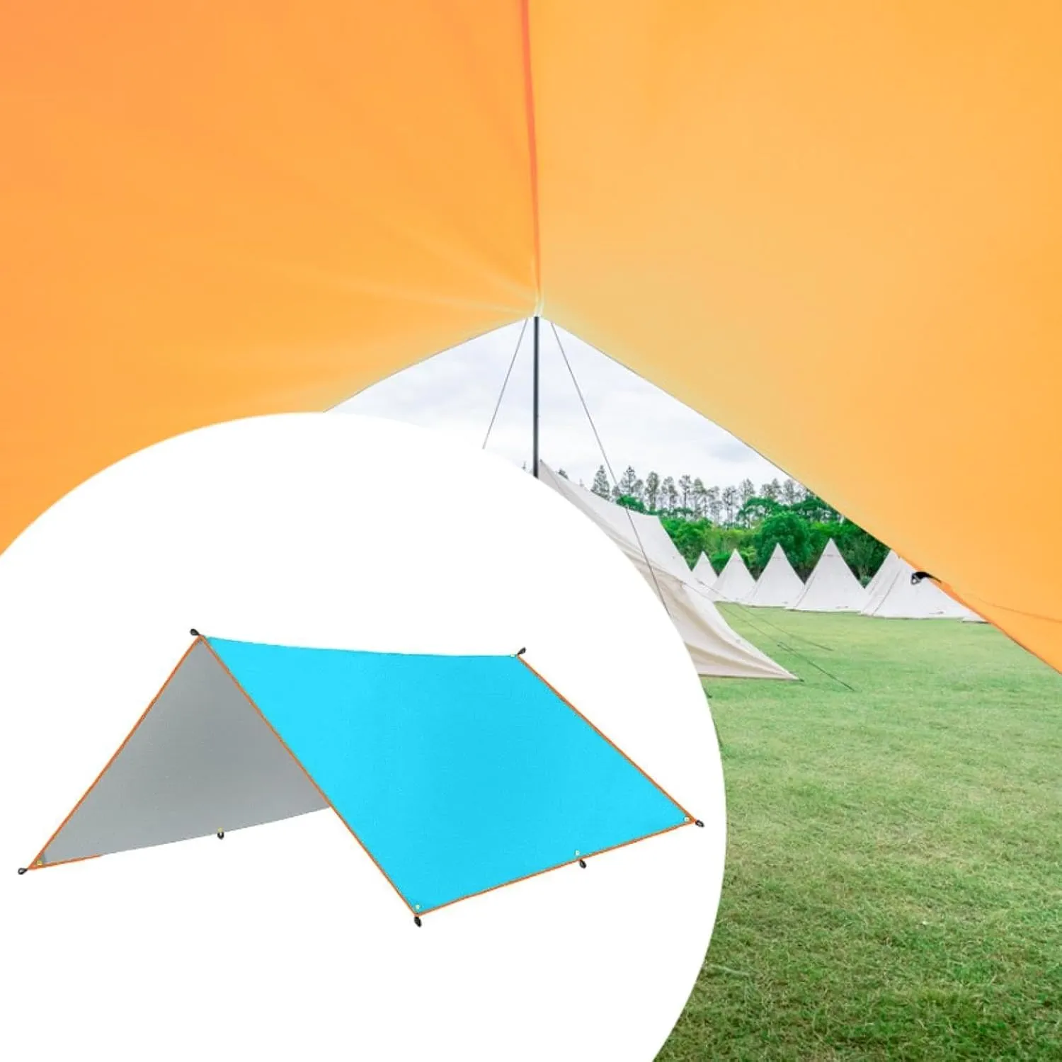 Camping Tarp Awning Canopy, Waterproof Rainproof Compact Tent Tarp Camping Canopy for Barbecue Travel Hiking Picnic, Blue