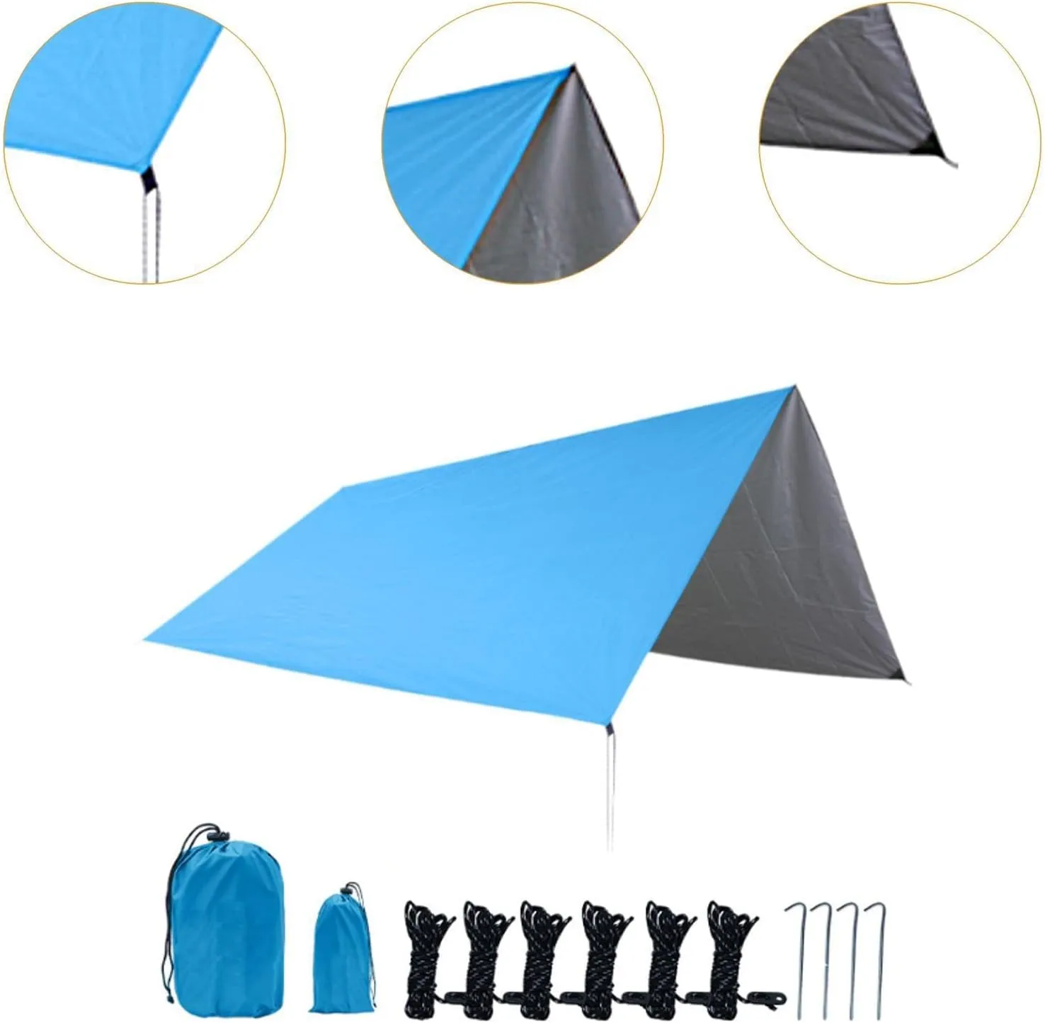 Camping Tarp, Camping Awning, Hammock Tarp with Storage Bag, Easy to Set Up Protective Tarp for Garden Picnic, Beard