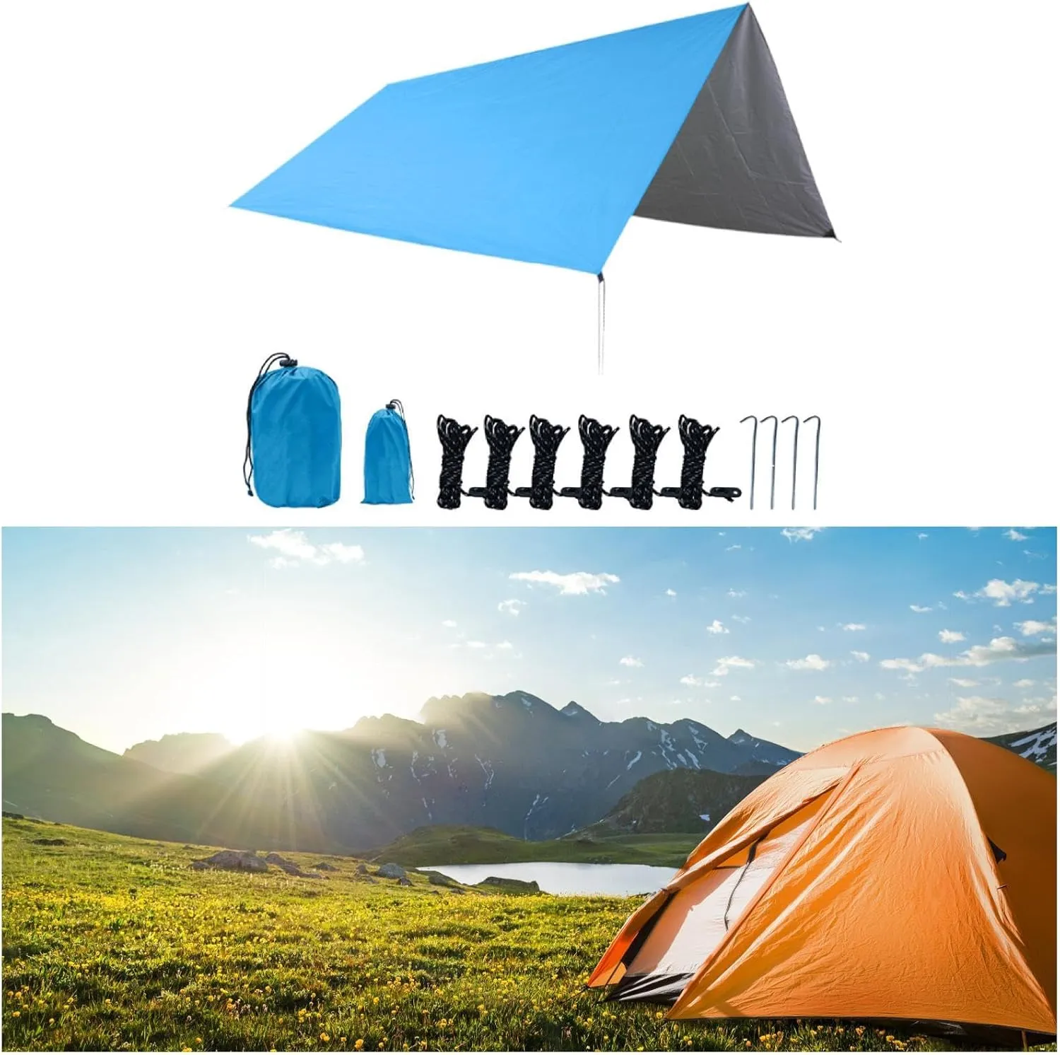 Camping Tarp, Camping Awning, Hammock Tarp with Storage Bag, Easy to Set Up Protective Tarp for Garden Picnic, Beard