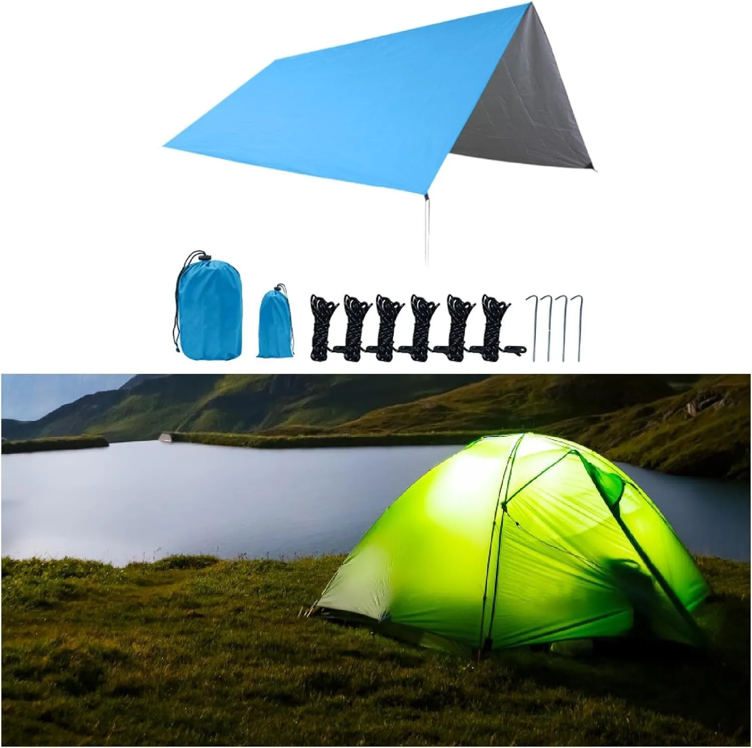 Camping Tarp, Camping Awning, Hammock Tarp with Storage Bag, Easy to Set Up Protective Tarp for Garden Picnic, Beard
