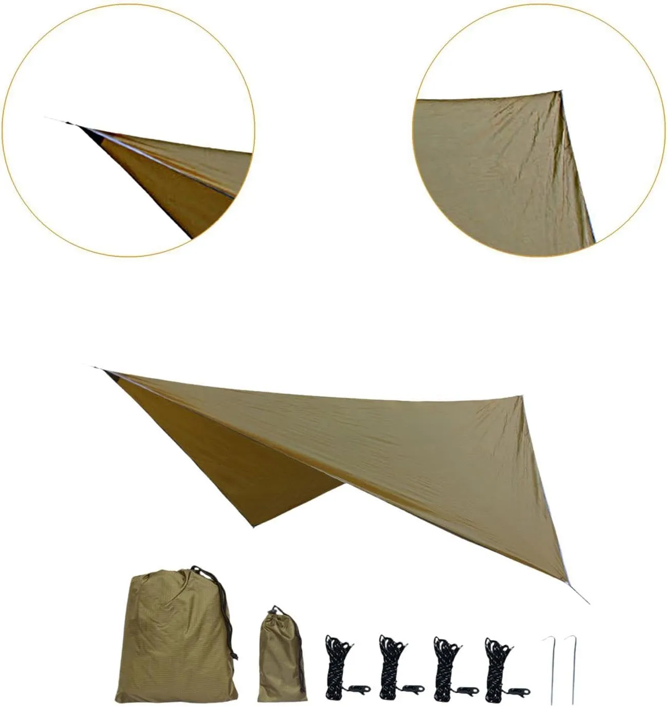 Camping Tarp Camping Canopy Multifunctional Lightweight Sun Protection Hammock Canopy Tent Tarp Awning for Travel Yard Picnic, Khaki