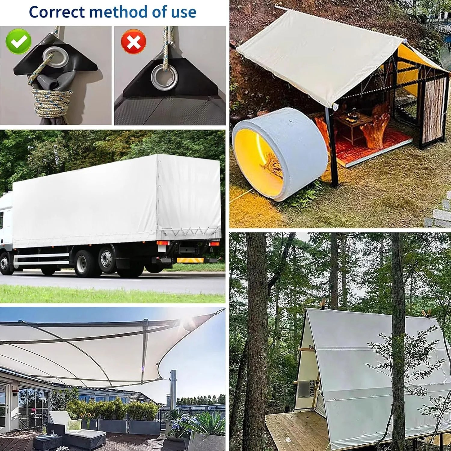 Camping Tarp, Heavy Duty White Tarp Sheet Ground Cover for Outdoor Furniture Caravan Car, Multi-Purpose Canopy Tent(1.8x2m)