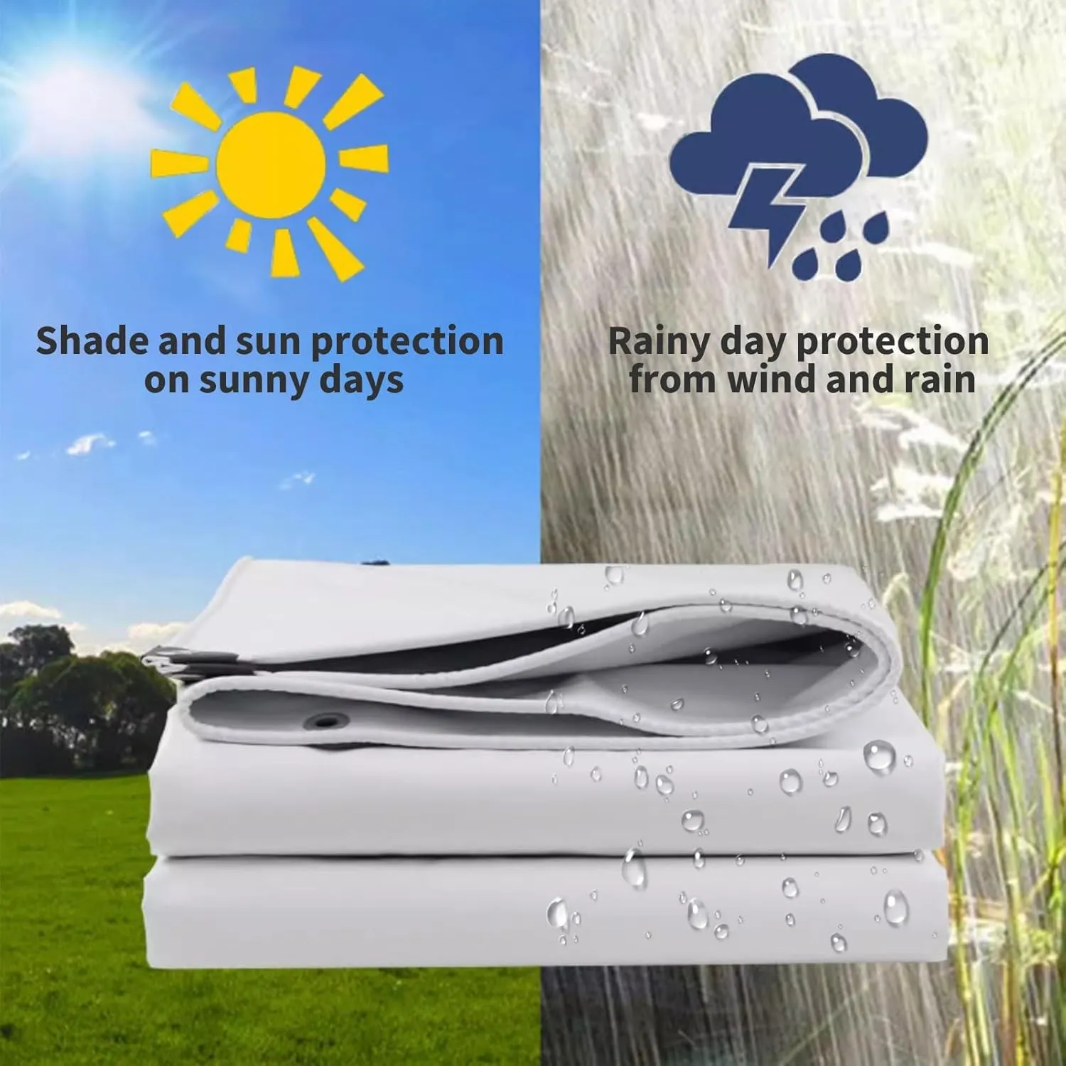 Camping Tarp, Heavy Duty White Tarp Sheet Ground Cover for Outdoor Furniture Caravan Car, Multi-Purpose Canopy Tent(1.8x2m)
