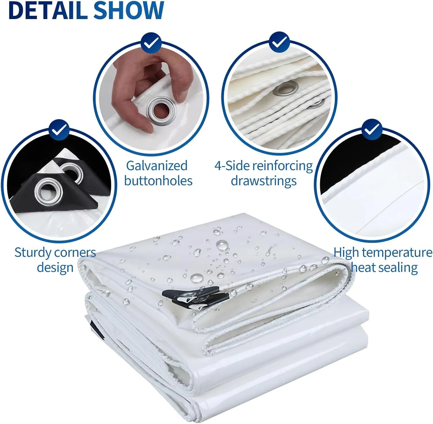 Camping Tarp, Heavy Duty White Tarp Sheet Ground Cover for Outdoor Furniture Caravan Car, Multi-Purpose Canopy Tent(1.8x2m)