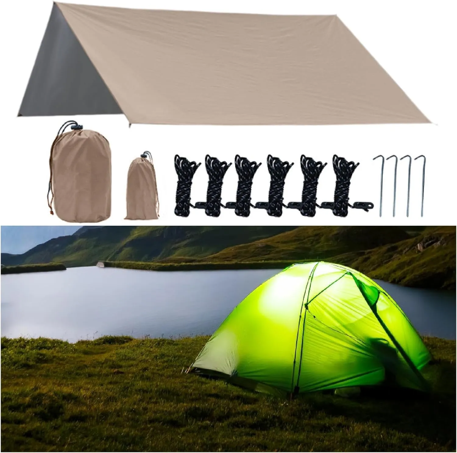 Camping Tarp Shelter Ultralight Compact Portable Camping Canopy Tent Tarp for Hiking Travel Beach Barbecue Outdoor Activities