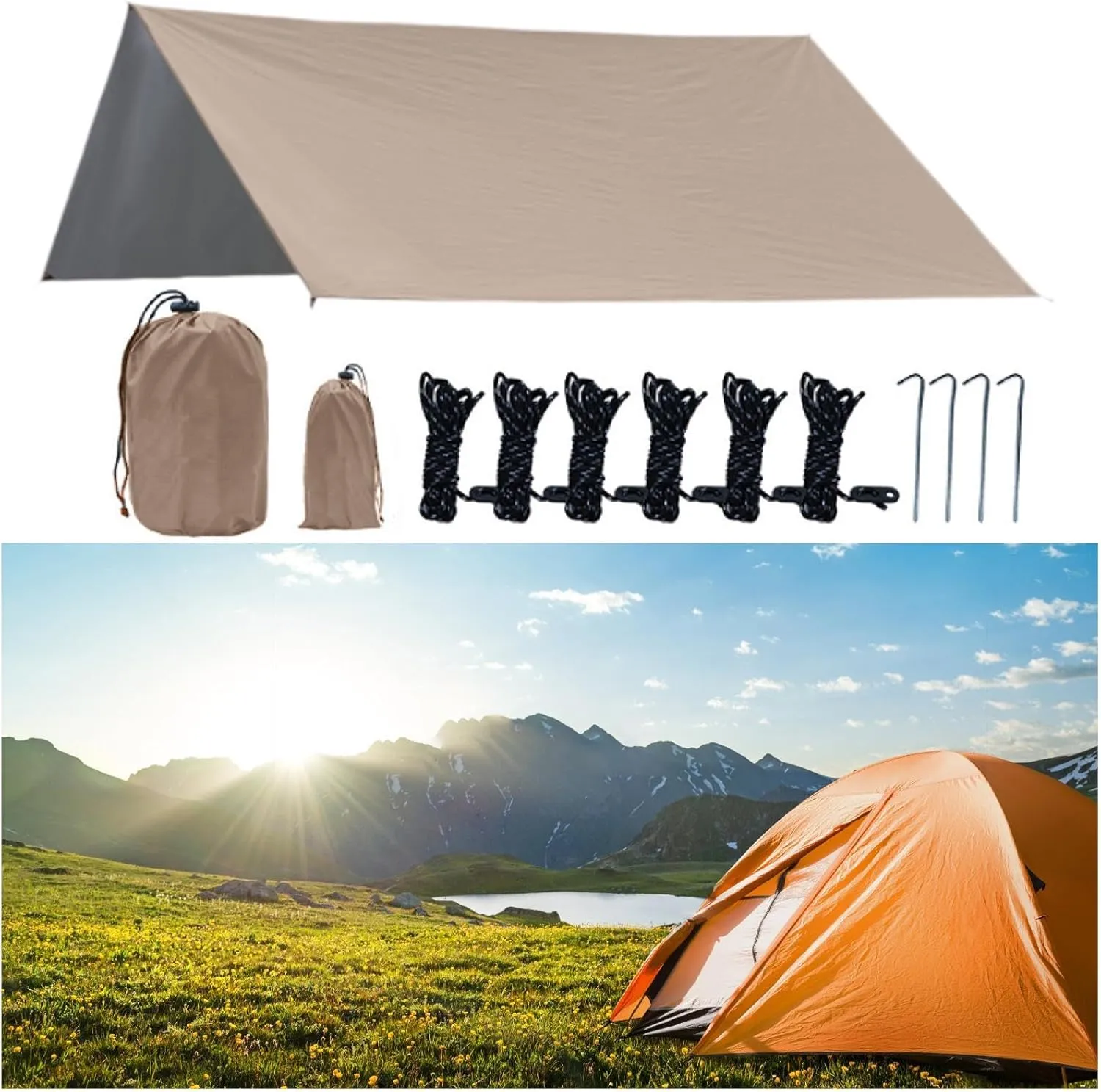 Camping Tarp Shelter Ultralight Compact Portable Camping Canopy Tent Tarp for Hiking Travel Beach Barbecue Outdoor Activities