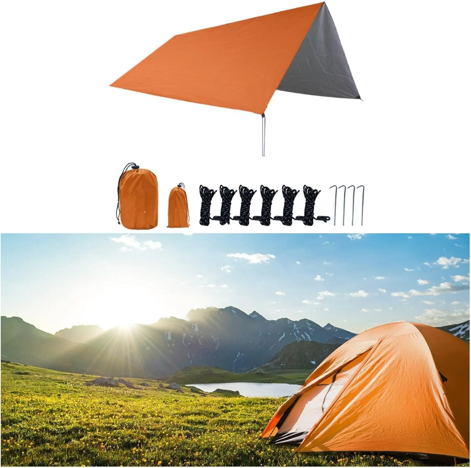 Camping Tarp Tent Tarp Waterproof Rainproof Rain Shelter Camping Canopy for Garden, BBQ, Travel, Hiking, Outdoor Activities