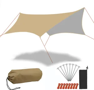 Camping Tarp Waterproof 15x15ft, Lightweight and Portable Hammock Tarp, Accessories Tarp with Tent Stakes and Wind Ropes, Survival Shelter for Outdoor Camping, Hiking & Backpacking - Beige