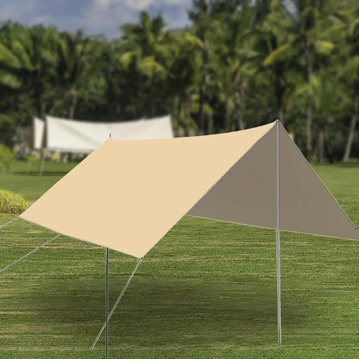 Camping Tarp with Poles Camping Canopy Hammock Tarp Lightweight Rain Shelter Tent Tarp for Outdoor Activities Garden Hiking