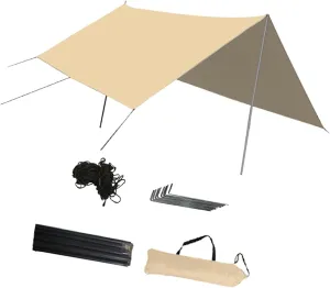 Camping Tarp with Poles Camping Canopy Hammock Tarp Lightweight Rain Shelter Tent Tarp for Outdoor Activities Garden Hiking
