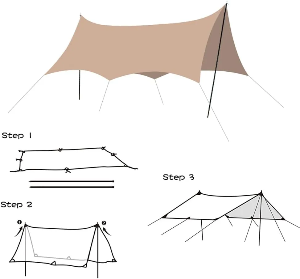 Camping Tarp with Poles Waterproof Car Awning Canopy Tent Tarp for Outdoor, Traveling, Hilking, Potluck (Light Brown,9.8×13ft)