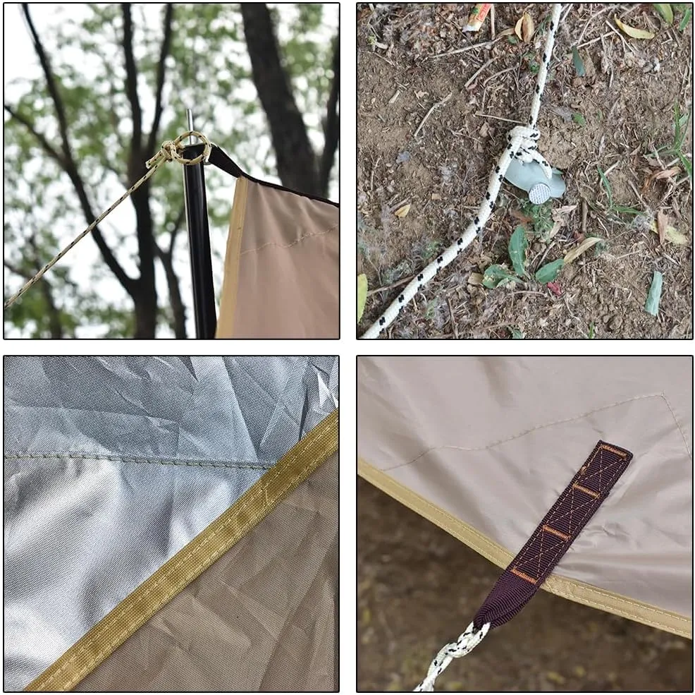 Camping Tarp with Poles Waterproof Car Awning Canopy Tent Tarp for Outdoor, Traveling, Hilking, Potluck (Light Brown,9.8×13ft)