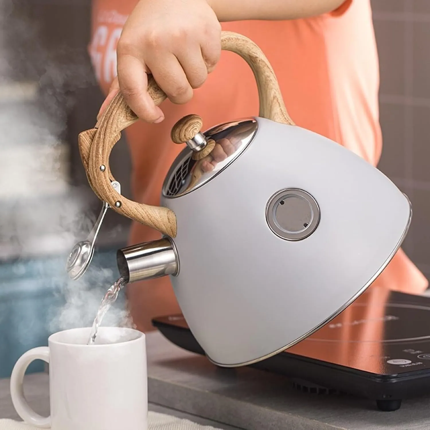 Camping Teapot, Stainless Steel Tea Kettle for Stove Top, Food Grade Teapot Loud Whistling for Coffee, Milk etc, Gas Electric Applicable