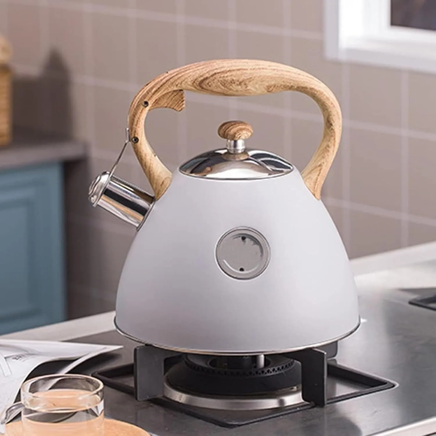 Camping Teapot, Stainless Steel Tea Kettle for Stove Top, Food Grade Teapot Loud Whistling for Coffee, Milk etc, Gas Electric Applicable