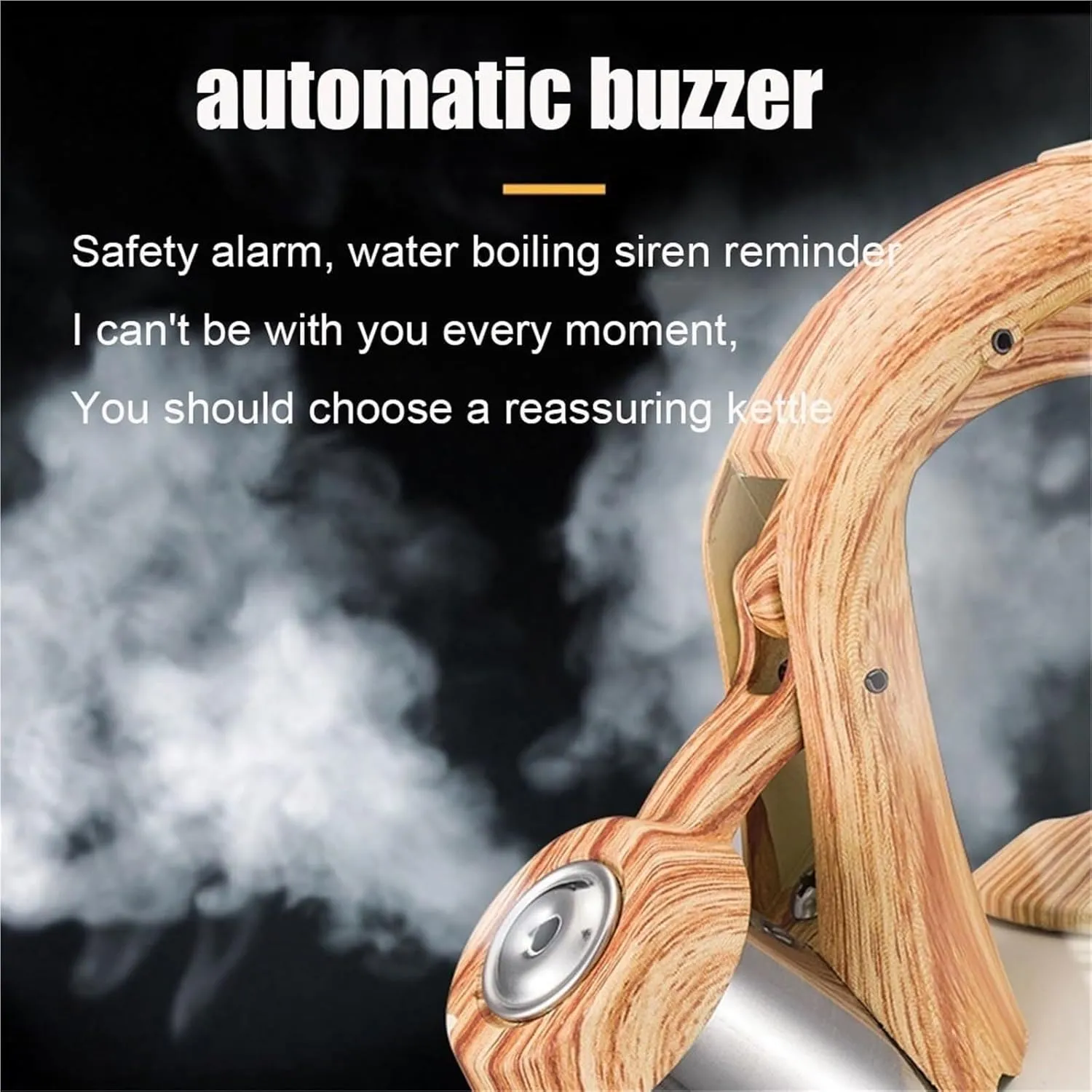 Camping Teapot, Stainless Steel Whistle Tea Pot for Induction Stove Top, Fast to Boil Water for Home Kitchen, with Wood Pattern Handle
