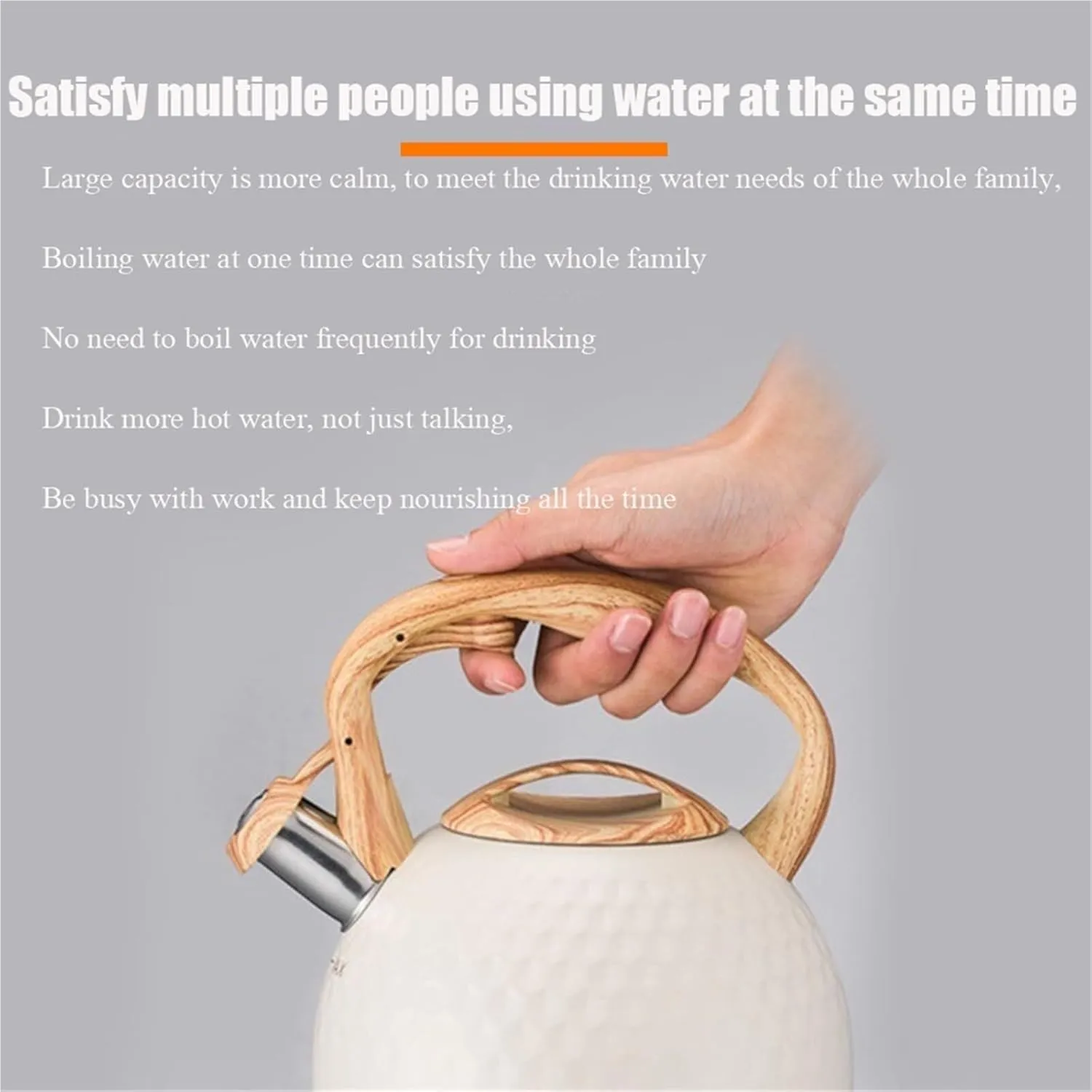 Camping Teapot, Stainless Steel Whistle Tea Pot for Induction Stove Top, Fast to Boil Water for Home Kitchen, with Wood Pattern Handle