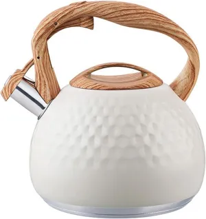 Camping Teapot, Stainless Steel Whistle Tea Pot for Induction Stove Top, Fast to Boil Water for Home Kitchen, with Wood Pattern Handle