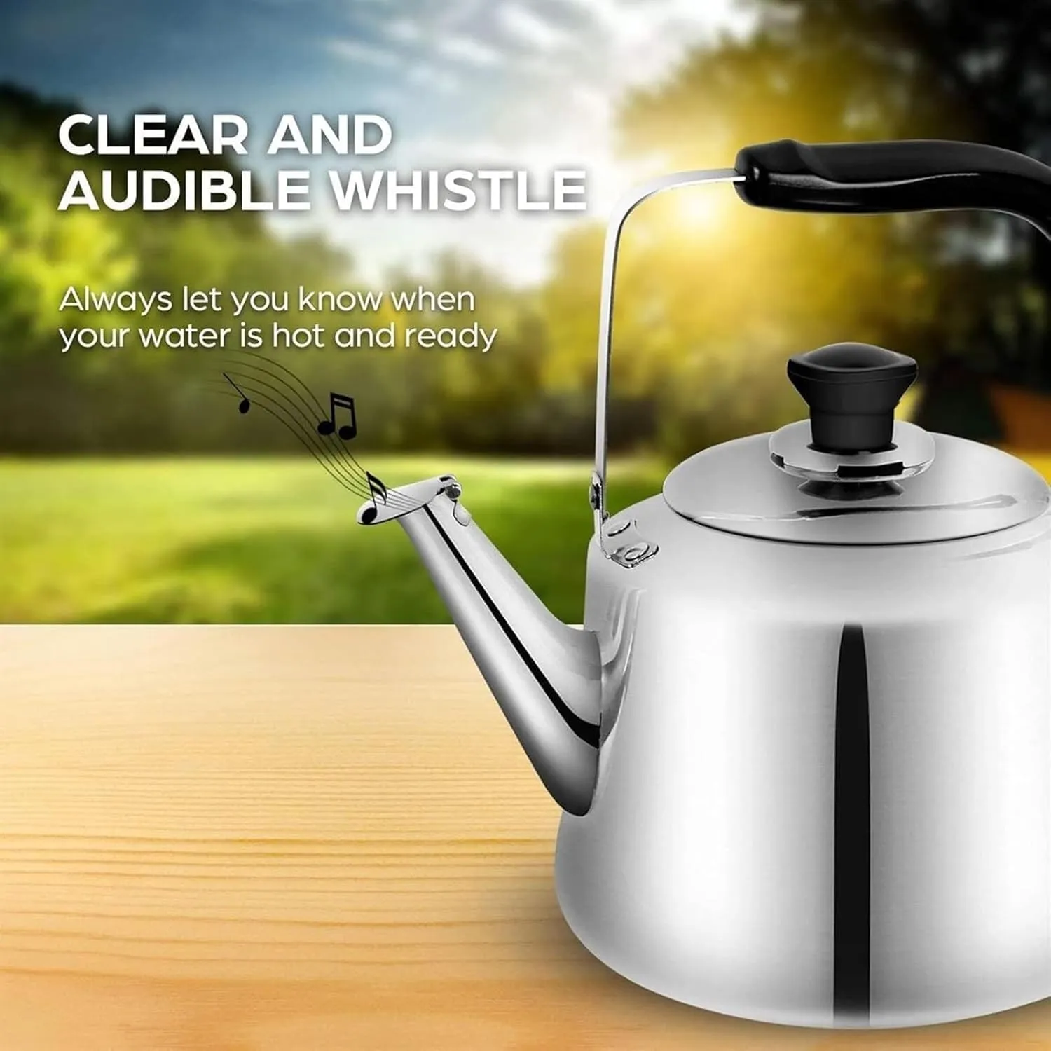Camping Teapot, Stovetop Tea Kettle Whistling, Food Grade 304 Stainless Steel Teapot with Cool Touch Ergonomic Handle for Induction Gas Electric Halogen Stoves(5L)