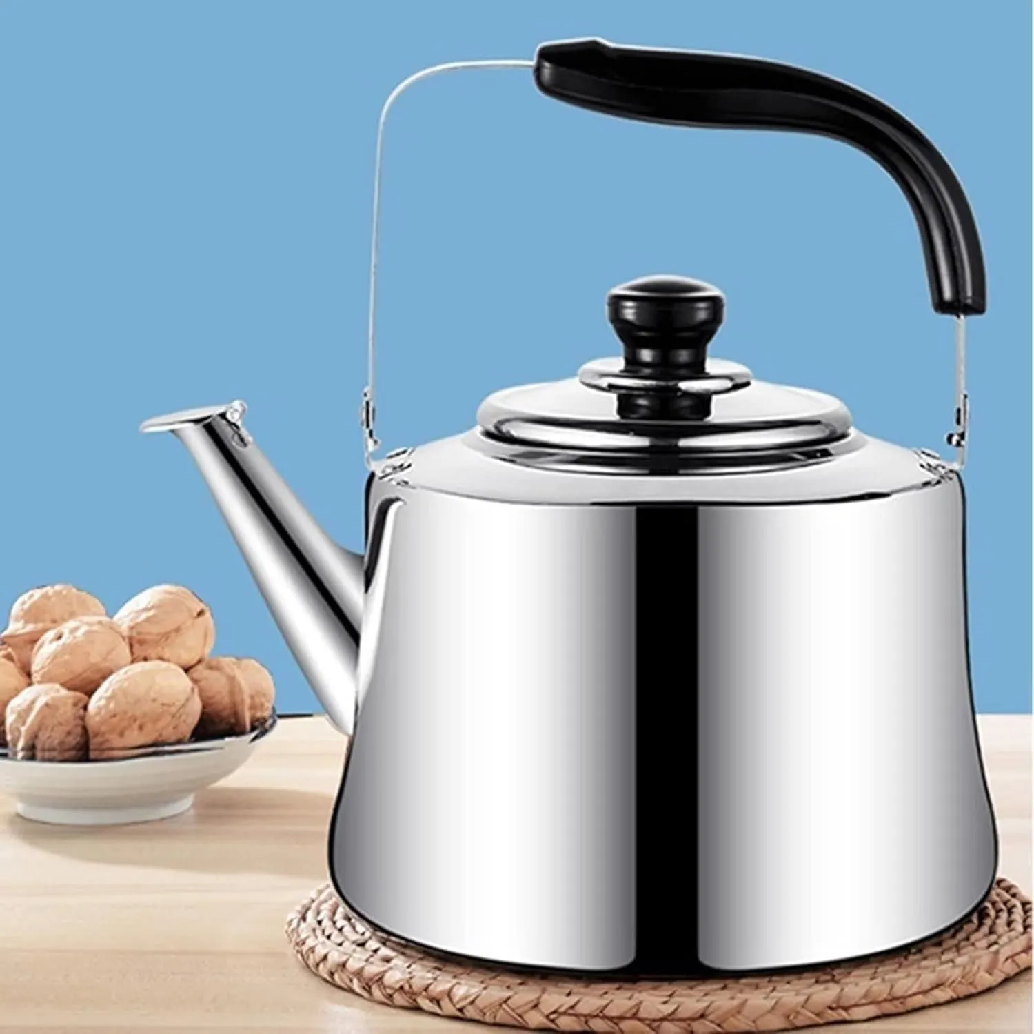 Camping Teapot, Stovetop Tea Kettle Whistling, Food Grade 304 Stainless Steel Teapot with Cool Touch Ergonomic Handle for Induction Gas Electric Halogen Stoves(5L)
