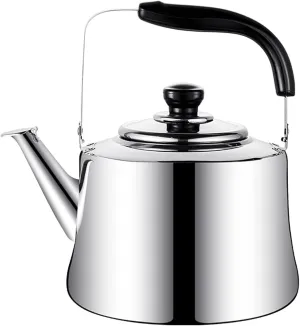 Camping Teapot, Stovetop Tea Kettle Whistling, Food Grade 304 Stainless Steel Teapot with Cool Touch Ergonomic Handle for Induction Gas Electric Halogen Stoves(5L)