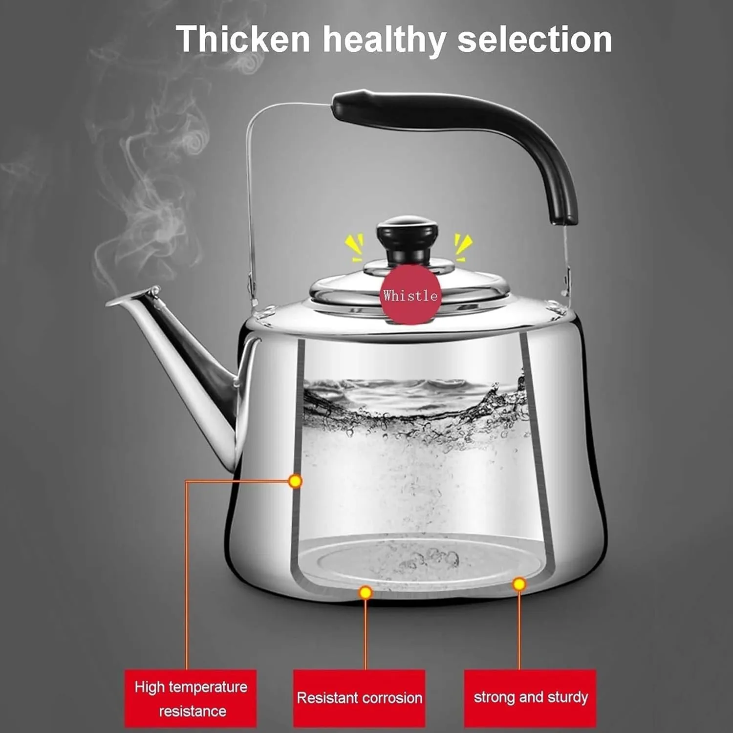 Camping Teapot, Stovetop Tea Kettle Whistling, Food Grade 304 Stainless Steel Teapot with Cool Touch Ergonomic Handle for Induction Gas Electric Halogen Stoves(5L)