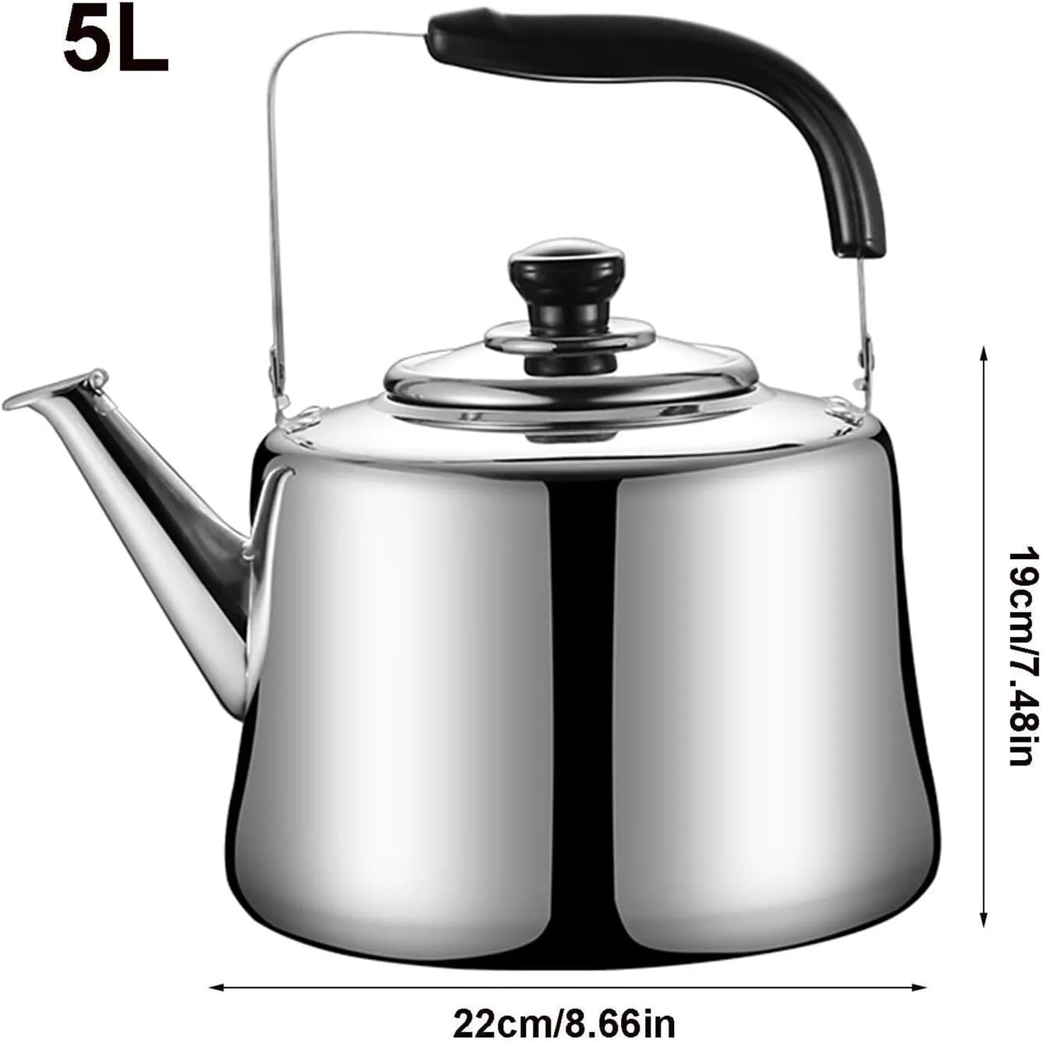 Camping Teapot, Stovetop Tea Kettle Whistling, Food Grade 304 Stainless Steel Teapot with Cool Touch Ergonomic Handle for Induction Gas Electric Halogen Stoves(5L)