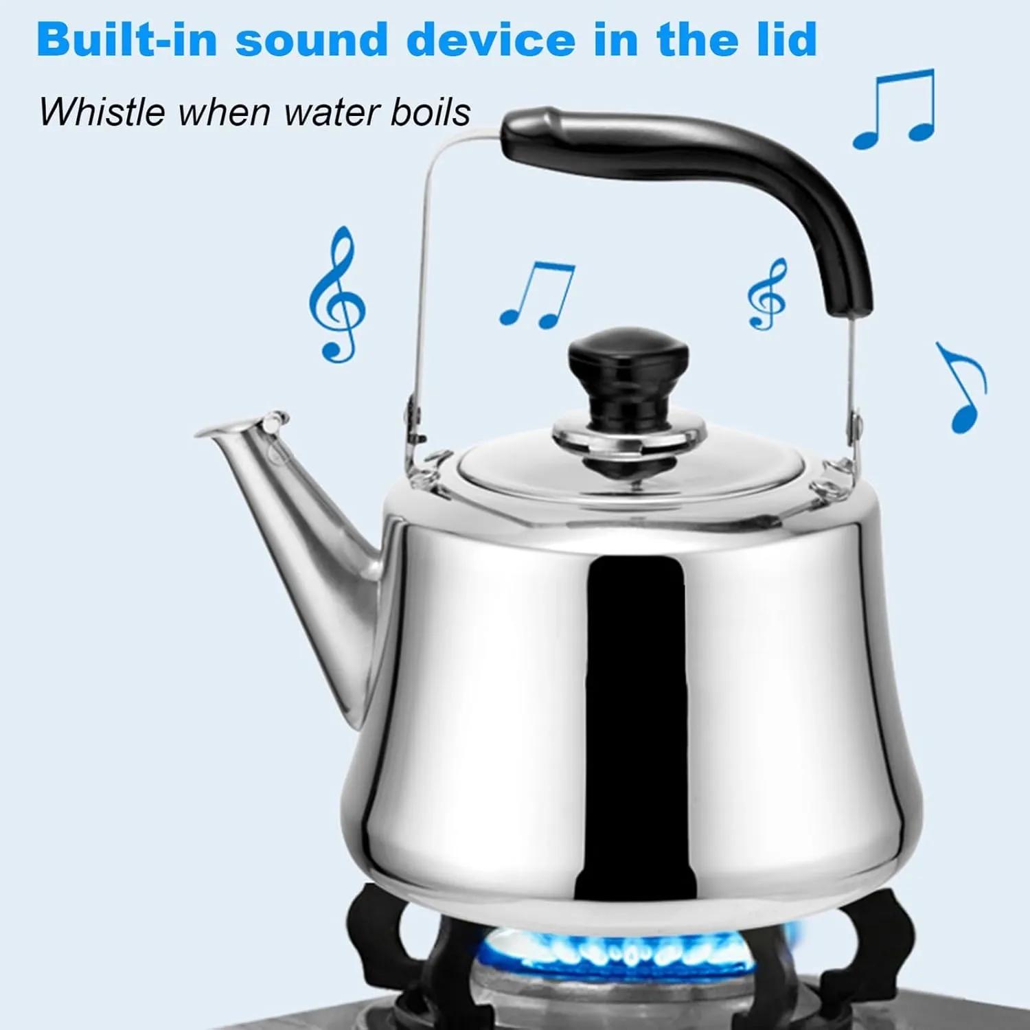 Camping Teapot, Stovetop Tea Kettle Whistling, Food Grade 304 Stainless Steel Teapot with Cool Touch Ergonomic Handle for Induction Gas Electric Halogen Stoves(5L)