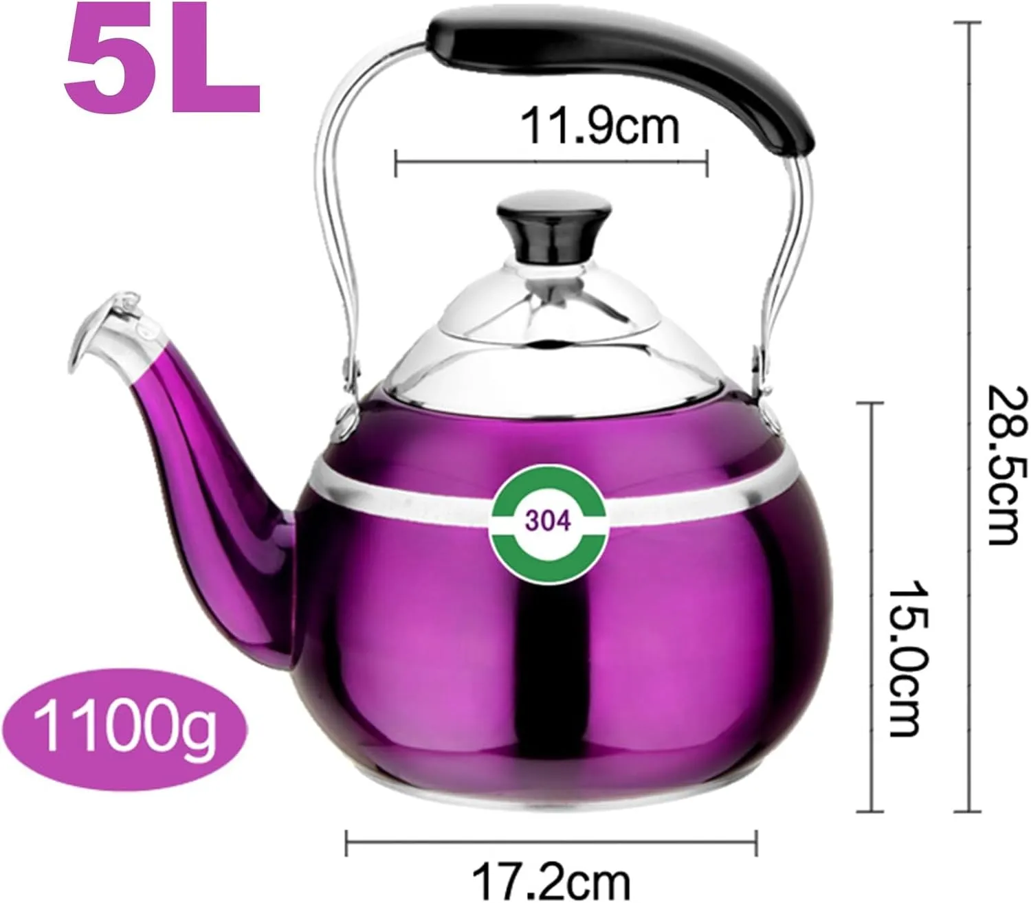 Camping Teapot, Tea kettle for Stove Top, 304 Stainless Steel Teapot, Whistling Tea Pot for Coffee, Milk Etc, Gas Electric Applicable(5L)