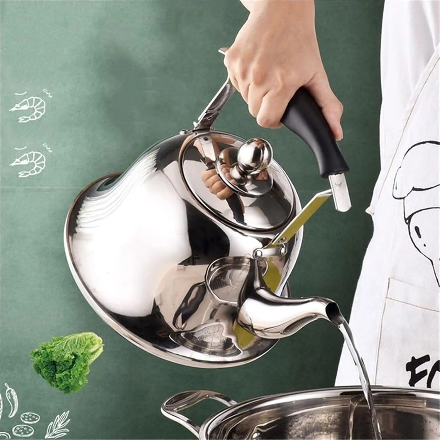 Camping Teapot, Tea Kettle for Stovetop, Loud Whistling with Cool Grip Ergonomic Handle Food Grade Stainless Steel Teakettle for Tea, Coffee, Milk(3L)