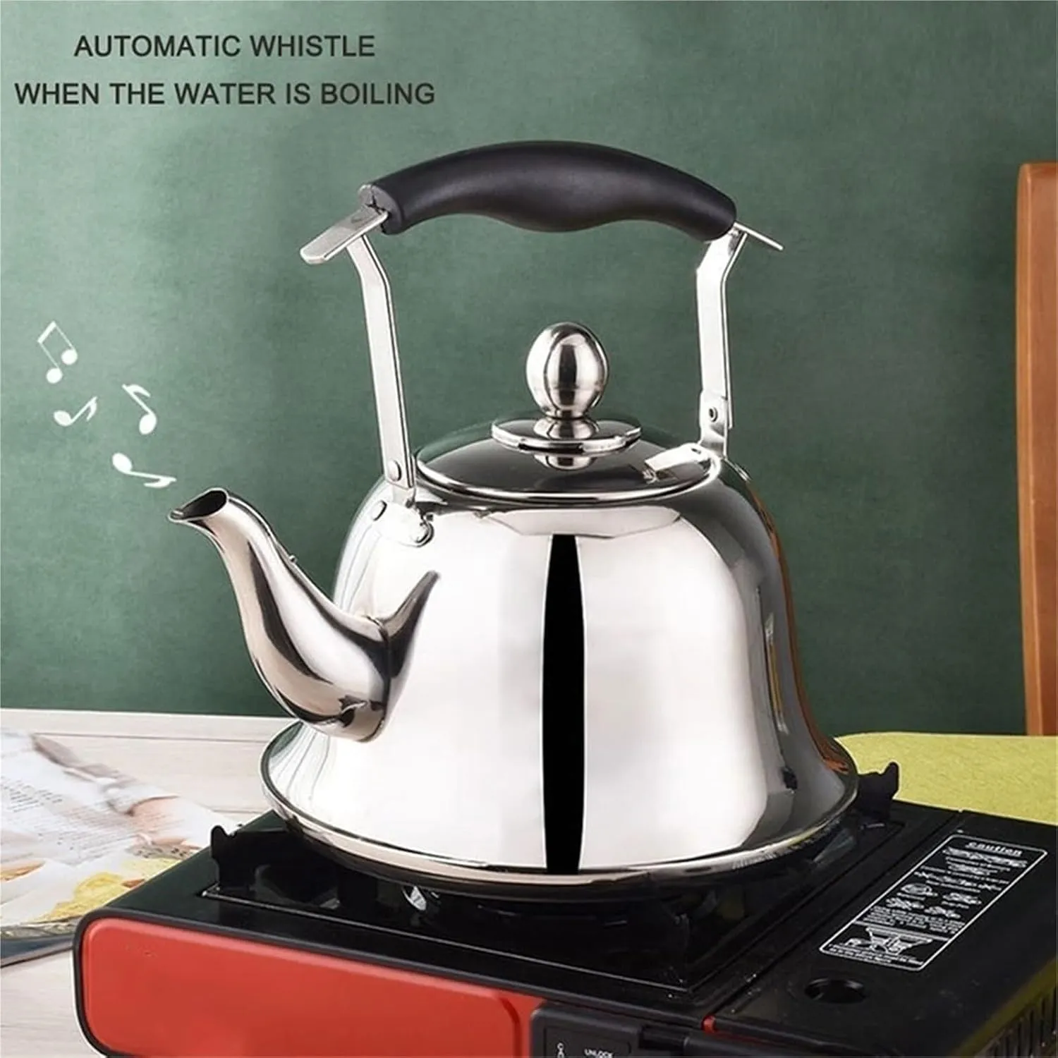 Camping Teapot, Tea Kettle for Stovetop, Loud Whistling with Cool Grip Ergonomic Handle Food Grade Stainless Steel Teakettle for Tea, Coffee, Milk(3L)