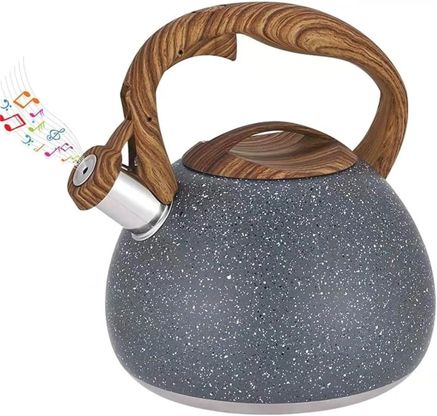 Camping Teapot, Tea Kettle Stovetop, Stainless Steel Whistling Teapot for All Stovetop with Heat-Insulation Wood Pattern Handle & Loud Whistle